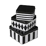 Caja de metal para galletas, color negro y blanco.