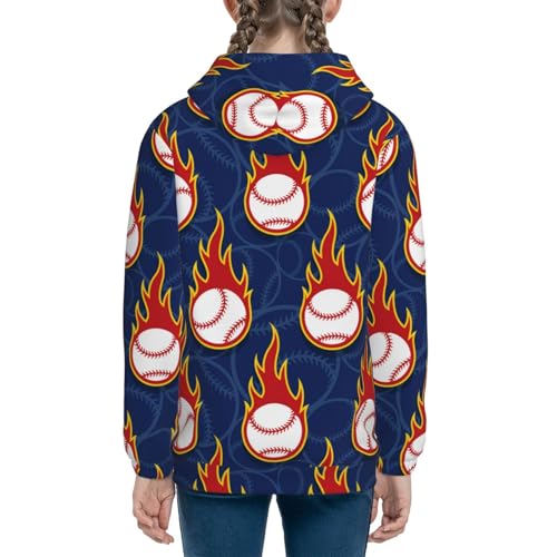 Baseball Ball and Flames Kids Pullover Hoodies Boys Sweatshirts Girls Athletic Clothes with Pocket4