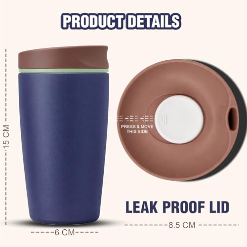 Image of Lyrovo Insulated Coffee Mug with Lid for Office & Travel | Reusable Double Walled Coffee Mug for Men & Women | Hot & Cold Beverage Cup (No Handle, Navy Blue)