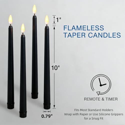 Image of Black Halloween Flameless Taper Candles with Remote Timer Set of 4