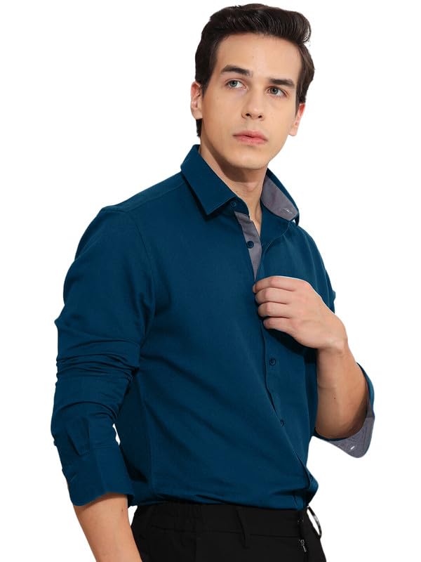 Image of Pinkmint Cotton Men's Shirt l Soild Casual Shirt l Long Sleeve Office Wear Shirt l Spread Collar Regular Fit Shirt Purple