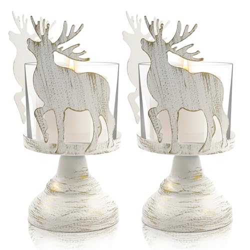 2 pcs Portacandele a Forma di Cervo, Portacandele Candelieri per Natale, Portacandele Cervo Natale Tavolo Decorazioni, Decorazione Natalizia, Decorazione Vintage, Decorazione per Tavolo(Bianco)