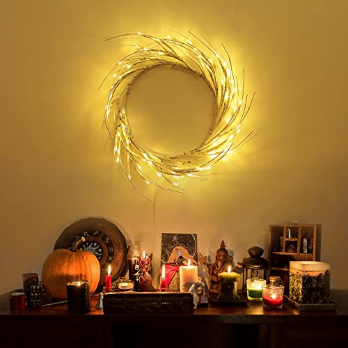Szminiled Lighted Birch Garland With Timer 60 Led Fairy Lights, Spring Summer Wreath With Light For Mantle Decor, Lit Tree Branches Garland For Indoor Outdoor Wall Front Door Window Room Decor #TOP1