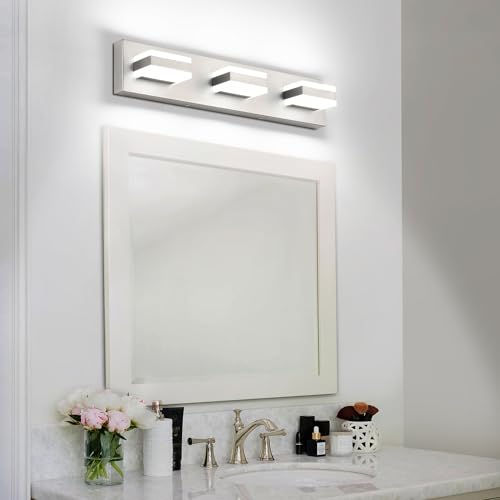 Image of SOLFART Bathroom Vanity Lights Over Mirror Brushed Nickel Bathroom Light Fixture 3 Light Led Lights for Bathrooms Vanity Lights for Bath Nickel ETL Listed