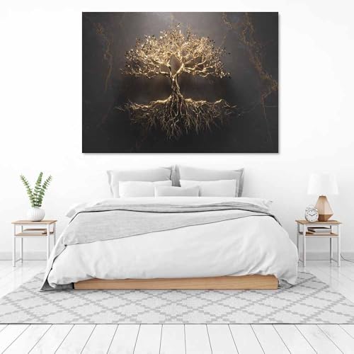Tableau arbre de vie doré encadré pour illuminer votre salon ou bureau - 3