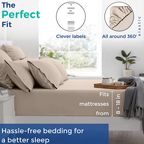 100% Cotton Short Queen Size Sheet Set - 4 Pc Set - Hotel Luxury Bed Sheets - Deep Pocket - Easy Fit - Breathable & Cooling Sheets - Comfy - 800 Tc Sateen Weave Taupe Bedsheets - Short Queens Sheets #TOP3