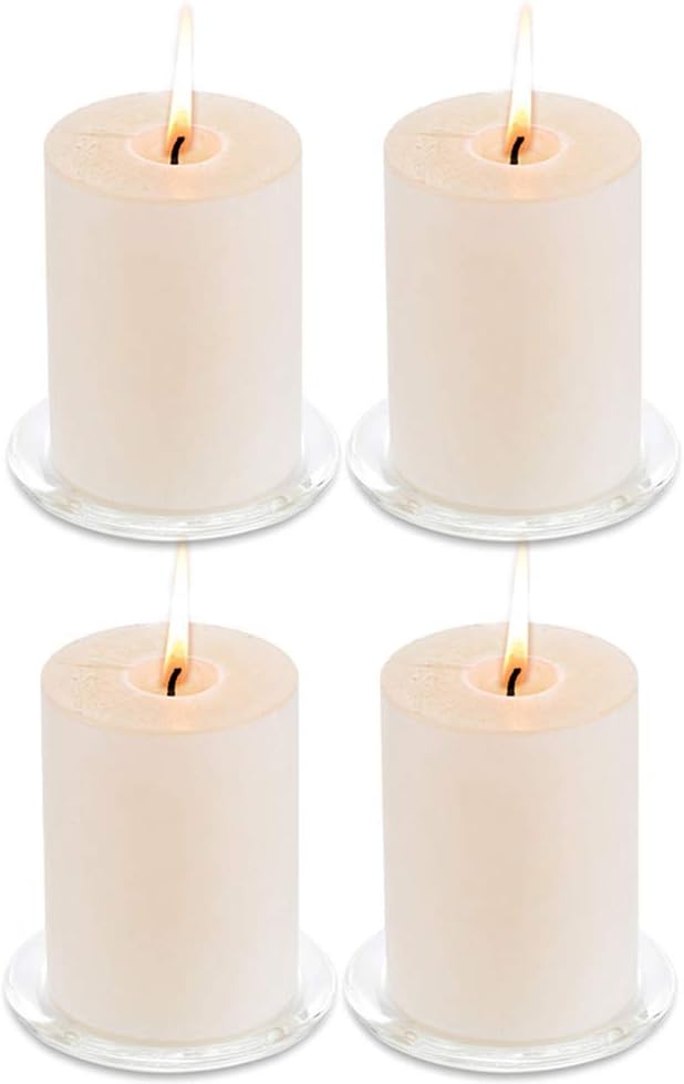 Pillar Candle Holder Plates - 4 Pcs Basic Round Clear Glass Votive Candle Holders for Wedding, Spa, Home, Party Decoration, Clear, 4 inches in Diameter: Kitchen & Dining