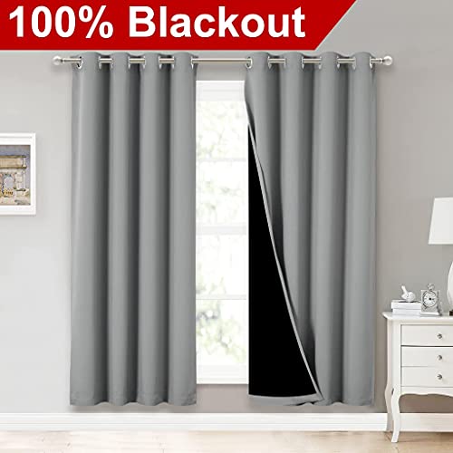 Image of NICETOWN Full Shade Curtain Panels, Pair of Energy Smart & Noise Blocking Out Blackout Drapes for Dining Room Window, Thermal Insulated Guest Room Lined Window Dressing(Silver Grey, 52 x 72 inch)