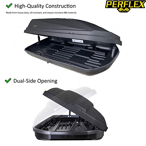 Image of Perflex Exclusive Rooftop Cargo Box Carrier Large 17.7 Cubic Feet Car Top Mount Travel Luggage Storage, Dual Side Opening, 130 Lbs Weight Capacity, Extra Keys, Straps (Black)