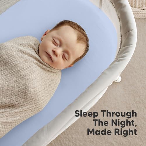 Image of 2pk Organic Baby Bassinet Sheets Boys, Girls, Fitted Sheet (Blue Flax) | 100% Cotton Bassinet Mattress Sheets, Compatible with Halo Bassinest Swivel Sleeper, Graco, Baby Delight, Universal Fitted
