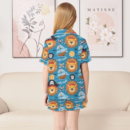ALAZA Pirate Lion Skeleton Pajamas Satin Pajama Set Short Sleeve Button Down Sleepwear4