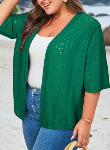 Image of Eytino Plus Size Cardigan for Women Half Sleeve Knitted Jacquard Summer Kimono Cover up Tops(1X-5X)