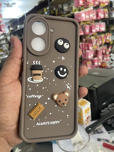 Image of Bintage Cute Fun Taddy Cartoon 3D Ball Bear Milk Cake Coffee Silicon Case Full Body & Camera Protection Back Cover Compatible for Poco C71 4G - Brown