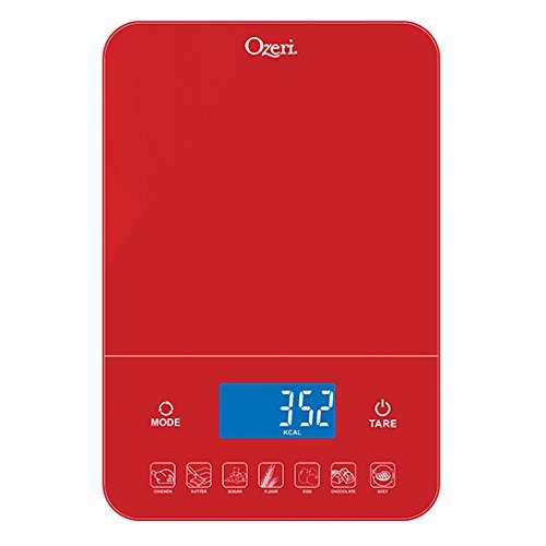 Ozeri Touch Iii 22 Lb (10 Kg) Digital Kitchen Scale With Calorie Counter In Tempered Glass, Red Engine #TOP1