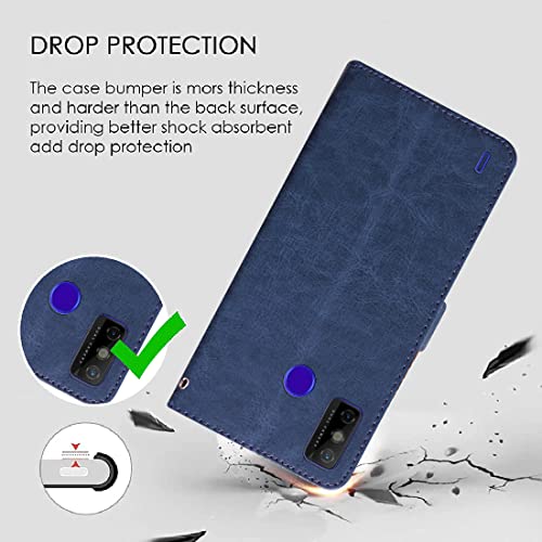 Image of Flip Cover Compatible with Tecno Spark 6 Go | Premium Leather Finish | Inbuilt Pockets & Stand | Flip Cover Back Case for Tecno Spark 6 Go (Blue)