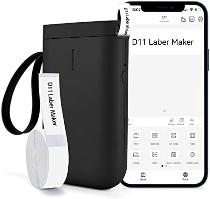 PTJOO Smart Label Maker with Tape, D11 Thermal Label Printer Wireless Bluetooth Sticker Printer Inkless Label Makers Machine with Rich Templates Symbols Fonts for Home Office Organization (Black)