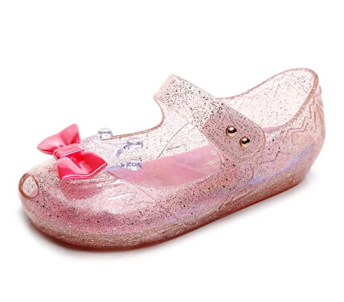 Image of Jelly Shoes for Girls Princess Dress Up Flat Sandals for Toddler Cosplay Clear Glitter Jellies Mary Janes with Bow /Crown