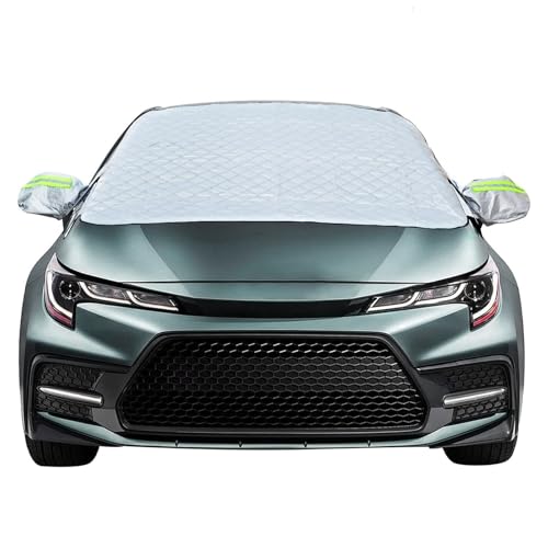 Car Windscreen Sun Shade Universal Size UV Front Window Cover Magnetic Car Windshield Sun Shade Outside with Side Mirror Cover Sun UV Dust Water Frost Snow Resistant in all Weather (148x116cm)