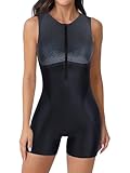 ATTRACO Sleeveless Boyleg One Piece Swimsuit for Ladies Black Swimming Bathing Suit Water Aerobic XL