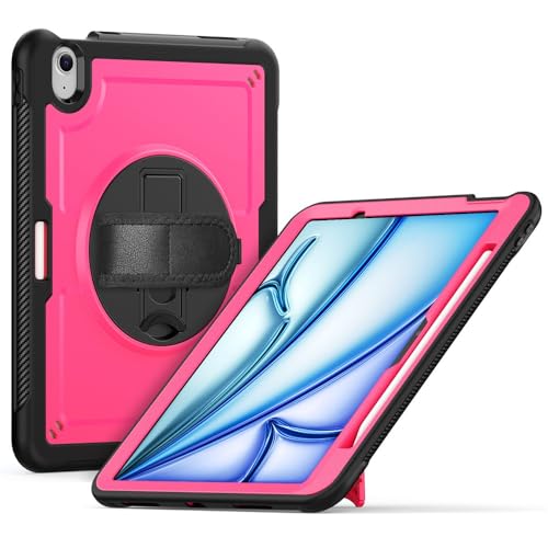 Coque iPad Pro 11 M4 rose vif rigide en silicone avec support et bandoulière