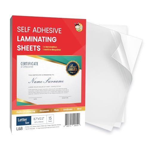 No Heat Laminating Sheets Self Sealing 15, 20, 25, 50, 100 Pack, 4mil Thickness, No Machine Self Adhesive Laminating Sheets by HA SHI (15 Sheets(Letter Size,9x12 Inch) Transparent, Letter Sizes)