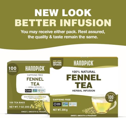 HANDPICK Fennel Seed Tea Bags (100 Count), Authentic Indian Origin with Natural Aroma & Sweetness | 100% Pure, Non GMO & Caffeine Free