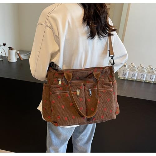 Image of Women Strawberry Bags, Corduroy Everyday Tote Bag Kawaii Shoulder Purse Handbag Crossbody Work Bag
