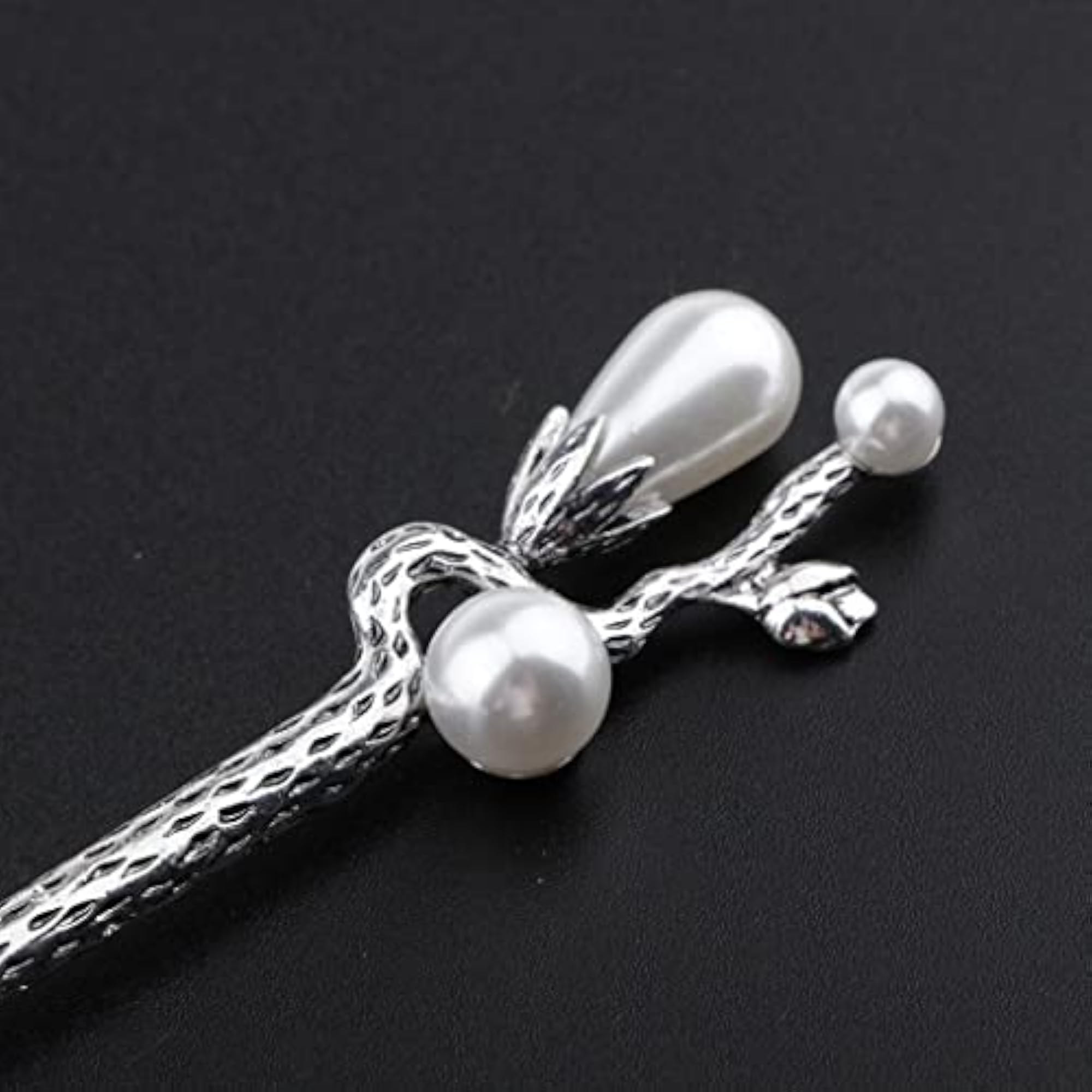 Women's Antique Silver Flower Hair Stick Set, 4 Pieces
