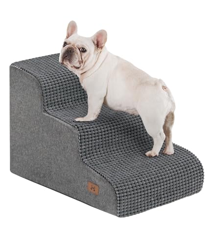 Dog Stairs for Small Dogs, 15.7" H Dog Steps for Bed 35D Strong Support Foam Stairs for High Bed or Couch Sofa Non-Slip Balanced Pet Steps Indoor, Grey