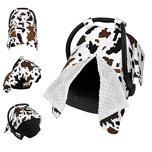 Image of Baby Car Seat Covers for Babies–Carseat Cover Girls,Multiuse Nursing Covers for Breastfeeding,Car Seat Canopy for Boys,Infant Car Seat Cover Winter Blanket.（Brown Cow Print）