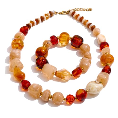 Collar de cuentas de resina acrílica hecha a mano y pulsera de acero