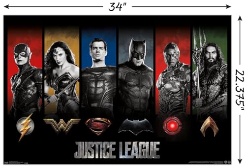 Trends International DC Comics Movie - Justice League - Heroes and Logos Wall Poster, 22.375" x 34", Unframed Version
