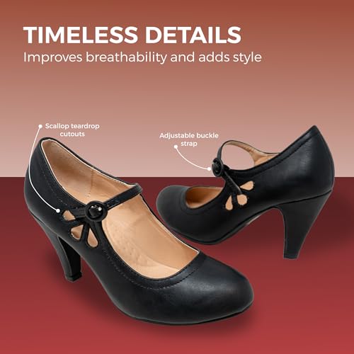 Chase & Chloe Kimmy-21 Women's Round Toe Pierced Mid Heel Mary Jane Style Dress Pumps3