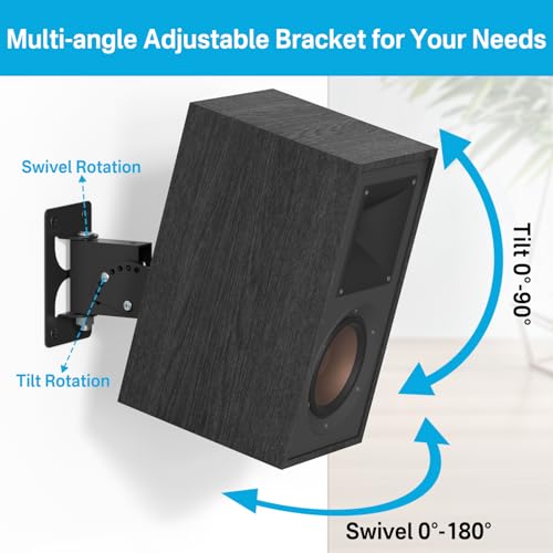 tiebutie Metal Speaker Mount for R-40M HDT-600 Klipsch Bookshelf Speaker Wall Mounts - Tilt & Swivel Adjustable Wall Mount for Klipsch with Hardware Kit for Saving Space