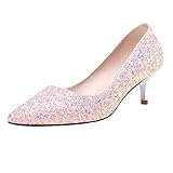 pumps glitzer pink Brautschuhe Damen Glitzer Pumps Kleiner Absatz Spitz Hochzeit Schuhe (Pink,39)