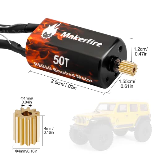 Makerfire RC Motor 050 50T High Torque Brushed Motor with Motor Mount and Big Metal Gear for 1/24 RC Crawler Axial SCX24 AXI00002 AXI00001 AXI90081 AXI00004 Upgrade Parts (50T, 1)