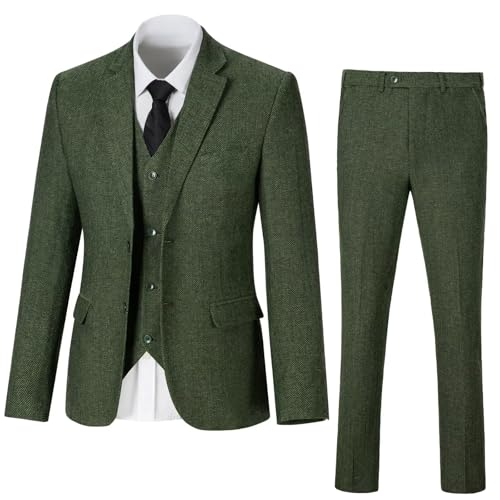 Retro Tweed Men's Suit 3 Piece Slim Fit Herringbone Suits Groom Tuxedos Set Wedding Prom Blazer Jacket Vest Pants for Men3