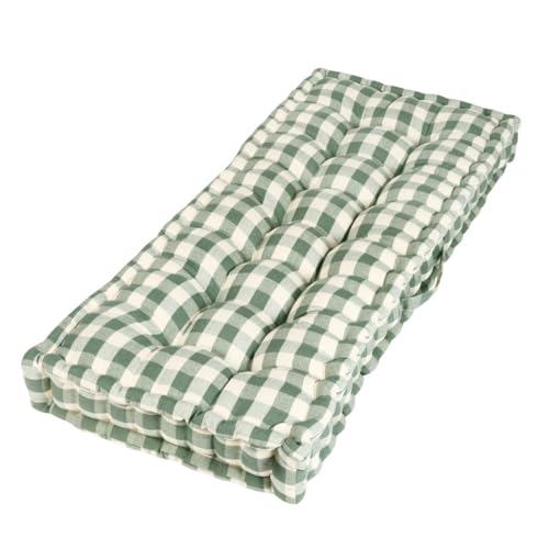 Dibor Garden Bench Cushion Green Gingham Print 100% Cotton 2 Seater Seat Pad Patio Furniture Mattress Cushion