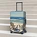 QSMBNET Travel Luggage Cover Beach scene with chairs Spandex Suitcase Protector Washable Baggage Covers Fashion Elastic Scratch-Resistant Luggage Cover Protector Fits 18-32 Inch Luggage