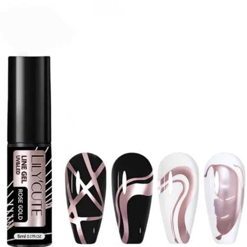 Metallic Gel Liner Polish, Mirror Silver Gold Rose Gold Chrome Painting Nail Polish, for Salon Home DIY Manicure (03, 5ml)