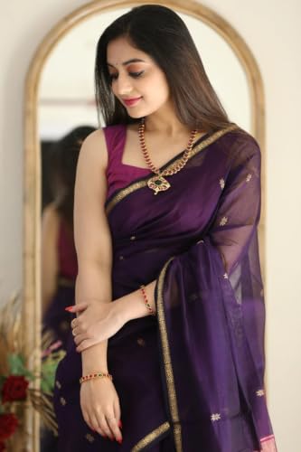 Image of SGF11 Women's Kanjivaram Soft Cotton Linen Silk Saree With Blouse Piece