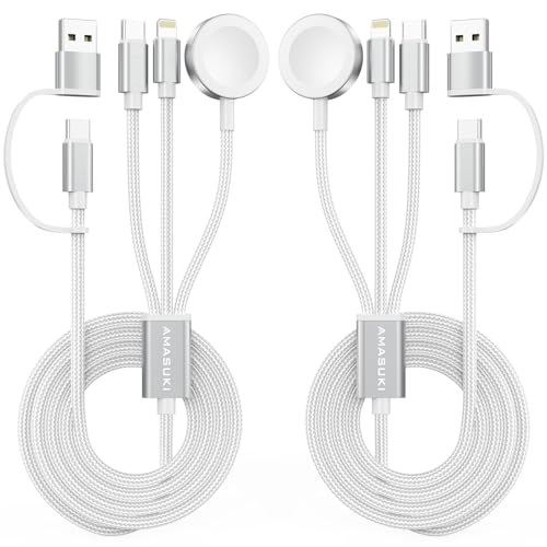 Image of 2Pack Travel Essentials for Apple Watch Charger,Cruise Vacation Camping Essentials,iPhone Charger,Multi Charging Cable,3 in 2 Charging Docks for iWatch Series 11-2 /Ultra,iPhone 17-12,Car,White