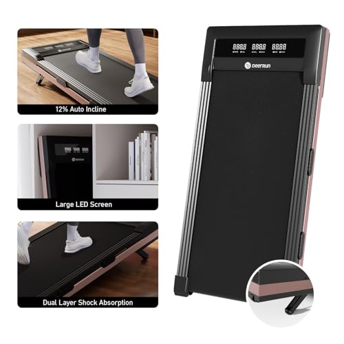 Image of DeerRun Walking Pad Treadmill with Incline, 12% Auto Incline Under Desk Treadmill, 3.0 HP, 300 lb Capacity, Portable Treadmill for Home Office, Remote & App Control