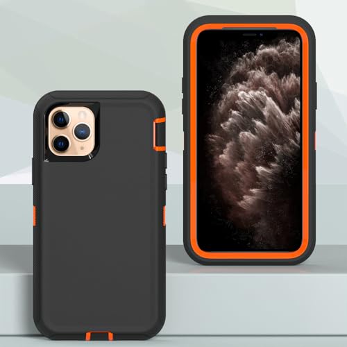 Image of Case for iPhone 11 Pro Max, Heavy-Duty Tough Rugged Shockproof Drop Protective Cover Phone Cases, Black+Orange