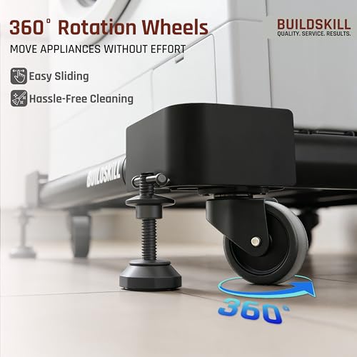 Image of BUILDSKILL Full Metal Washing Machine Stand | 360 Rotating Wheels | Anti-skid Rubber Pads | Compatible with Front & Top Load 7kg-10kg, Refrigerators, Dishwashers, Room Coolers | 160Kg Load Capacity
