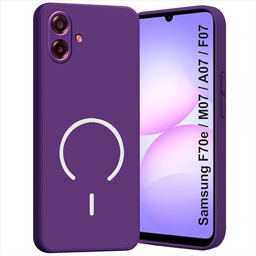 Image of SBMS Silicone Back Cover Case for Samsung Galaxy F70e /M07 /A07 /F07 5G | Soft Micro-Fibre Lining Inside | Magsafe Print On Back Side Camera Protection Bump | Shockproof Case Sam M07 (Purple)