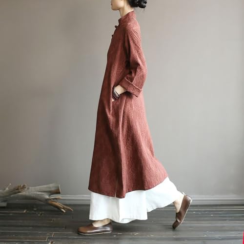 Image of LUZU JUNU Spring Women Dresses Chinese Dress Traditional Collar Vintage Cotton Linen Robe Cheongsam Dresses