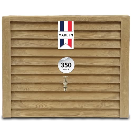 GARANTIA Woody Récupérateur d’Eau de Pluie Mural 350L Bois Clair – Cuve de récupération décorative Robuste – Réservoir Mural d’Eau de Pluie...