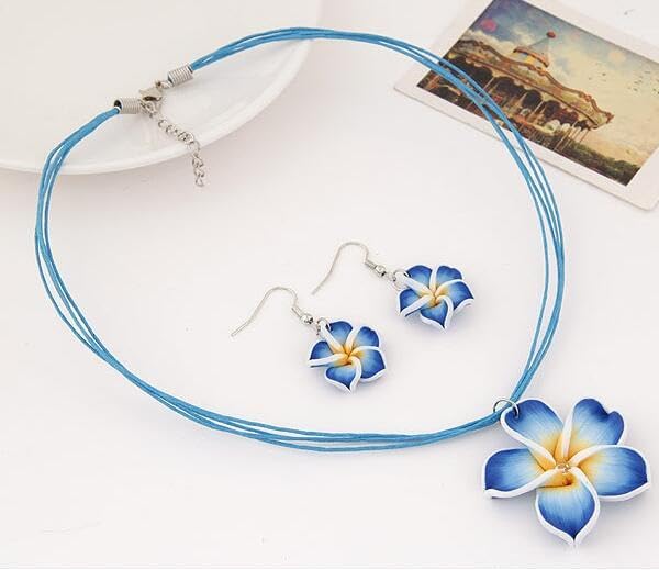 Hawaiian Plumeria Rubra Earrings Necklace Set Bohemia Tropical Flower Dangle Earrings Luau Beach Party Accessories for Women Jewelry 6 sets image 7 of 7 B0CTZMR54P