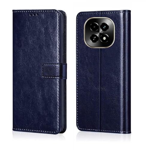 Image of Vintage Magnatic Closer Vegan Leather Flip Cover Compatible for Realme RMX5003 / 70 Turbo 5G - Navy Blue